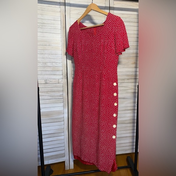 Casual Corner Dresses & Skirts - EUC | Vintage 1980s Casual Corner Red Polka Dot Midi Dress - Side Button Size 8